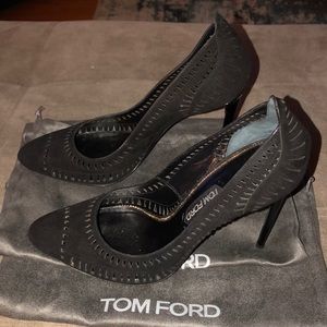 Tom Ford Black Suede Laser-cut Heels